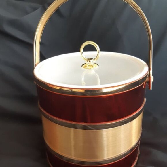 VTG MCM Shelton Ware Ice Bucket w/Handle Lucite Lid Red & Gold Christmas Colors - Picture 3 of 9